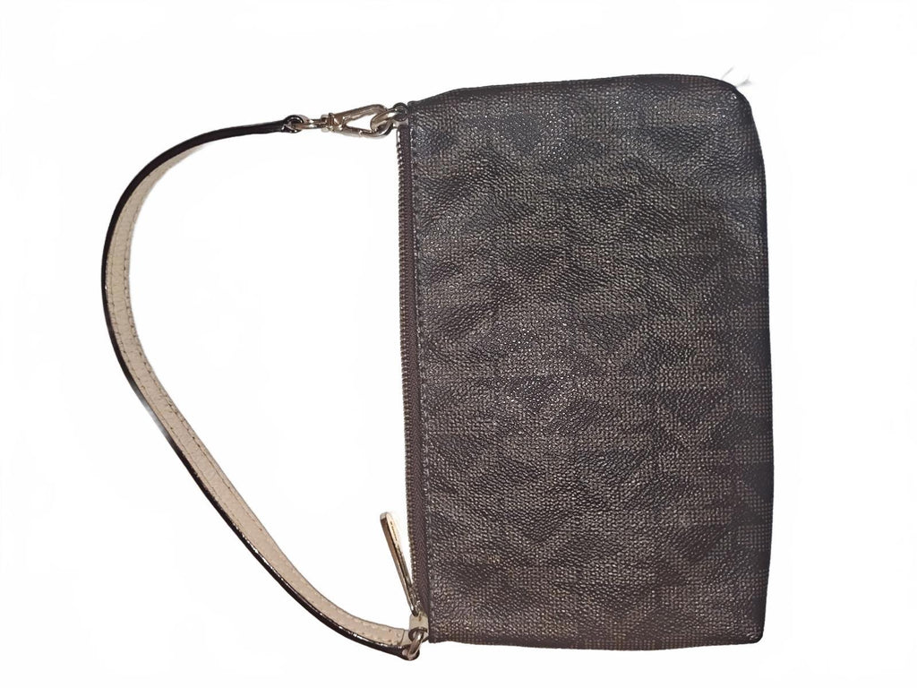 Michael Kors Signature Wristlet Pouch Brown Coated Canvas Wallet Clutch Handbag