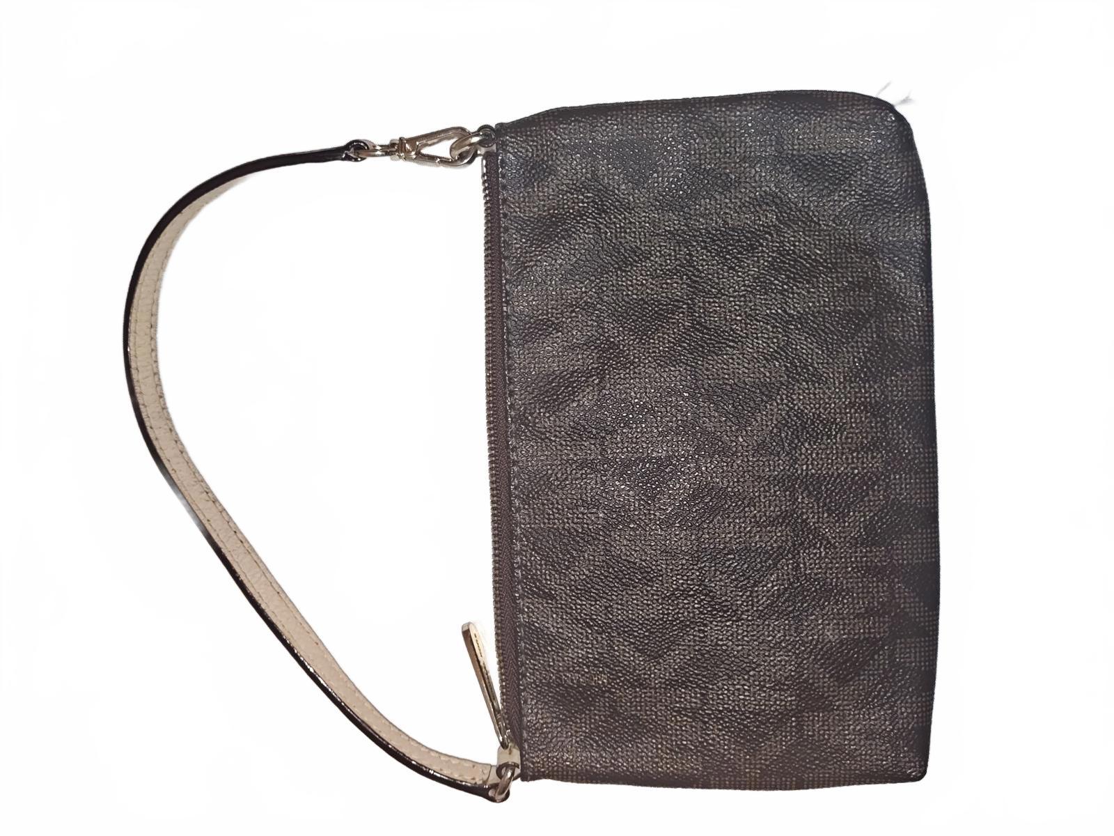 Michael Kors Signature Wristlet Pouch Brown Coated Canvas Wallet Clutch Handbag