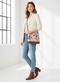 Fossil Key-Per Pink Floral Crossbody Bag | Canvas & Leather Trim Purse Boho Y2K