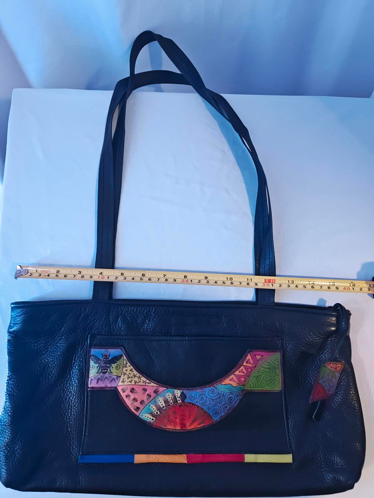 Ilze Heider Black Leather Tote | Artisan Handbag | Patchwork Applique Bag