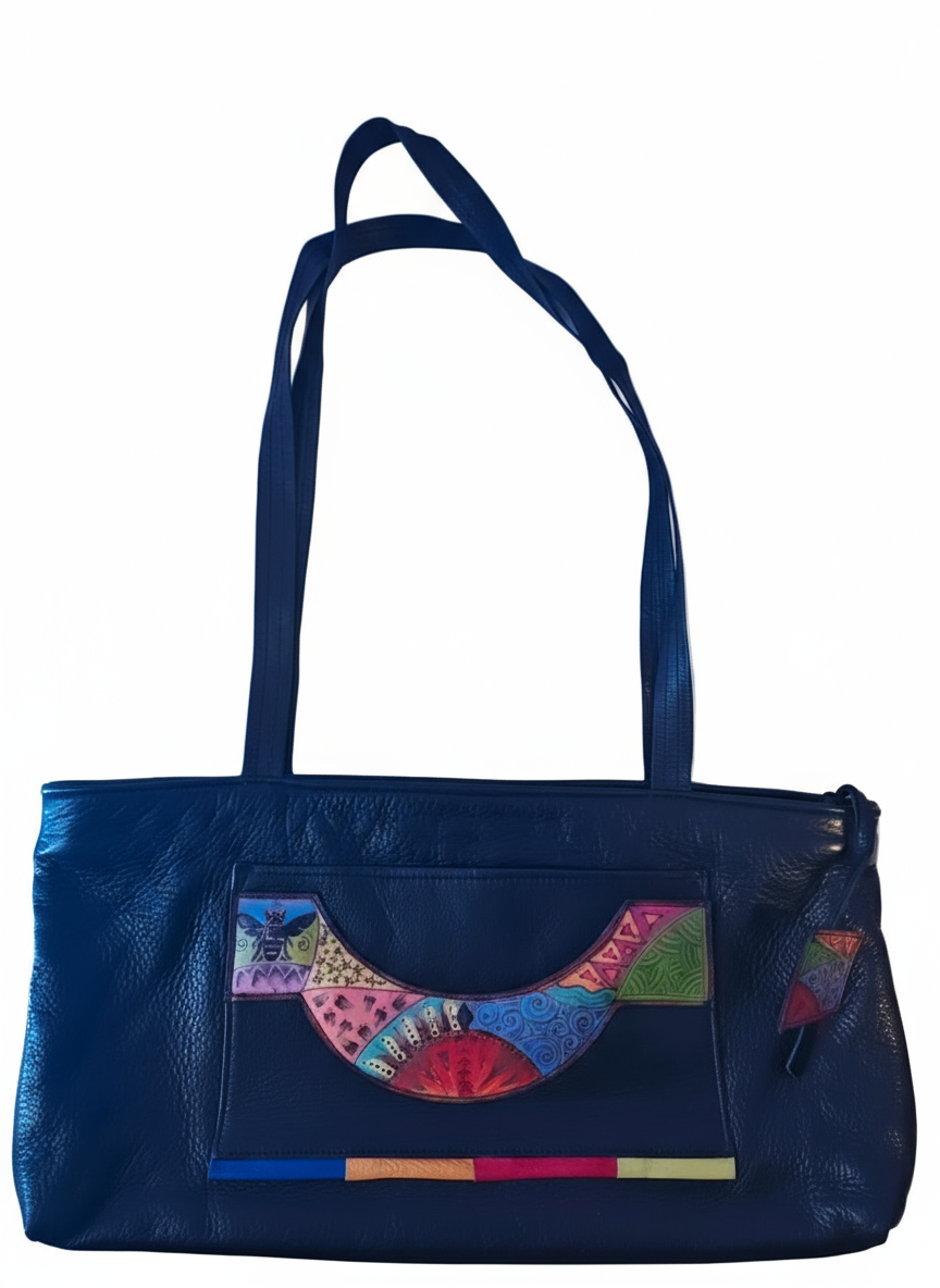 Ilze Heider Black Leather Tote | Artisan Handbag | Patchwork Applique Bag