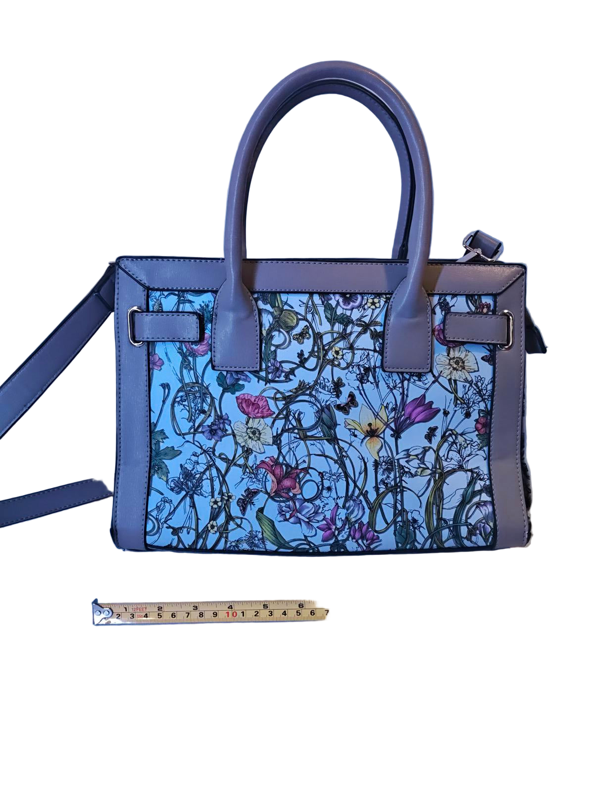 Floral Print Satchel Handbag Tote Bag Blush Trim Gold Accent Spring Summer