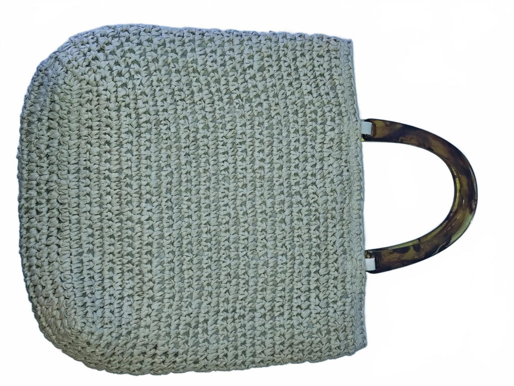 Crochet Knit Straw Tote Bag | Billabong Round Resin Handle Summer Beach Shopper