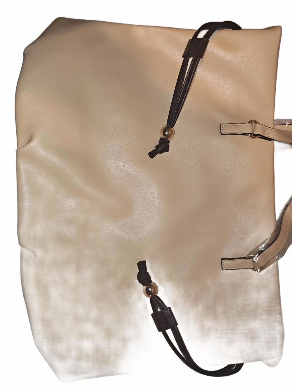 NWT Victoria's Secret Drawstring Tote Bag | Beige Faux Leather Shoulder Bag