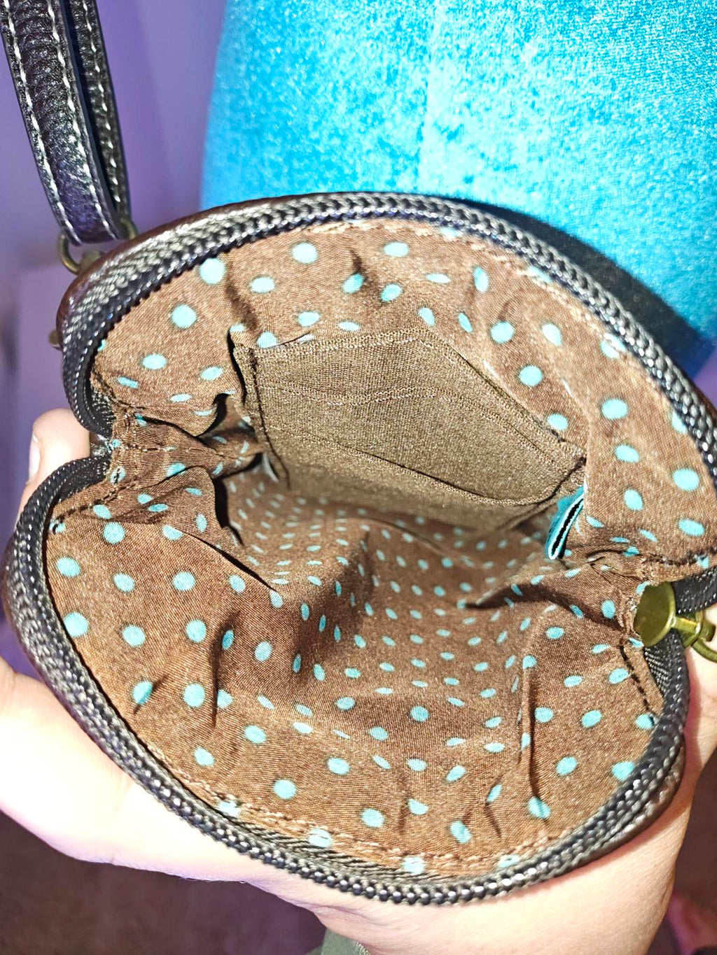 Chala Leather Crossbody Phone Bag Organizer Purple Floral Appliqué Keychain