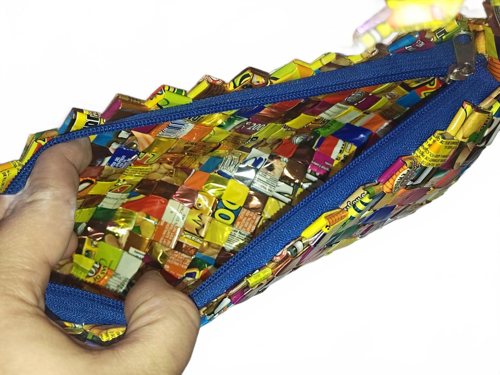 Upcycled Candy Wrapper Crossbody Bag - Eco-Friendly, Colorful Handbag