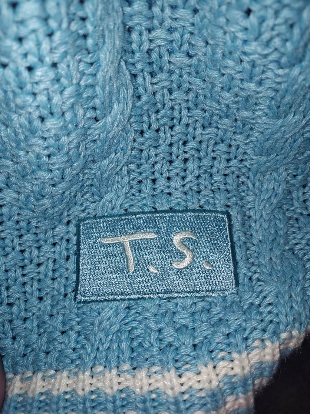 Taylor Swift 1989 Light Blue Cable Knit Cardigan Sweater with Bird Appliques