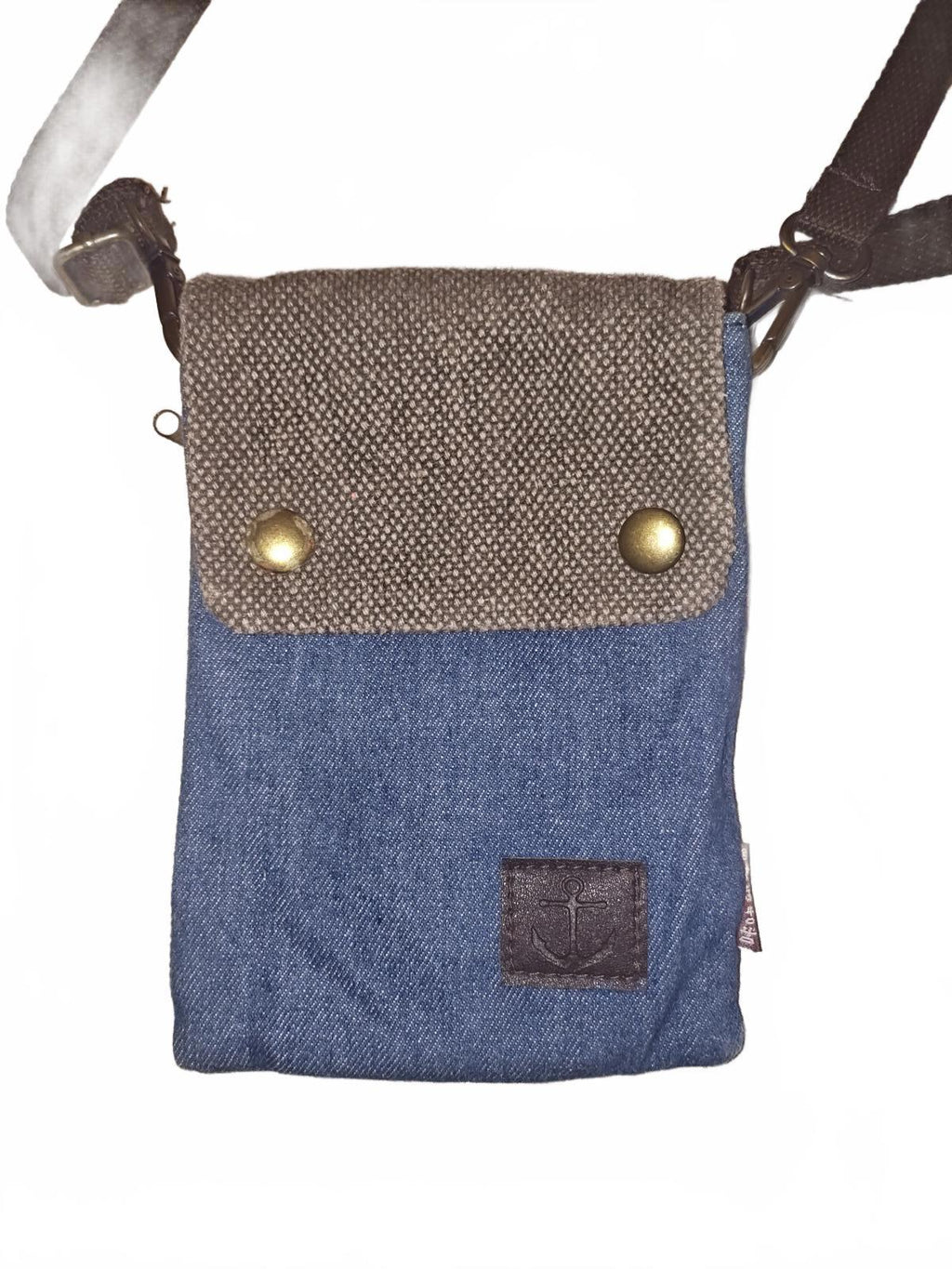 Casual Denim and Brown Fabric Crossbody Bag
