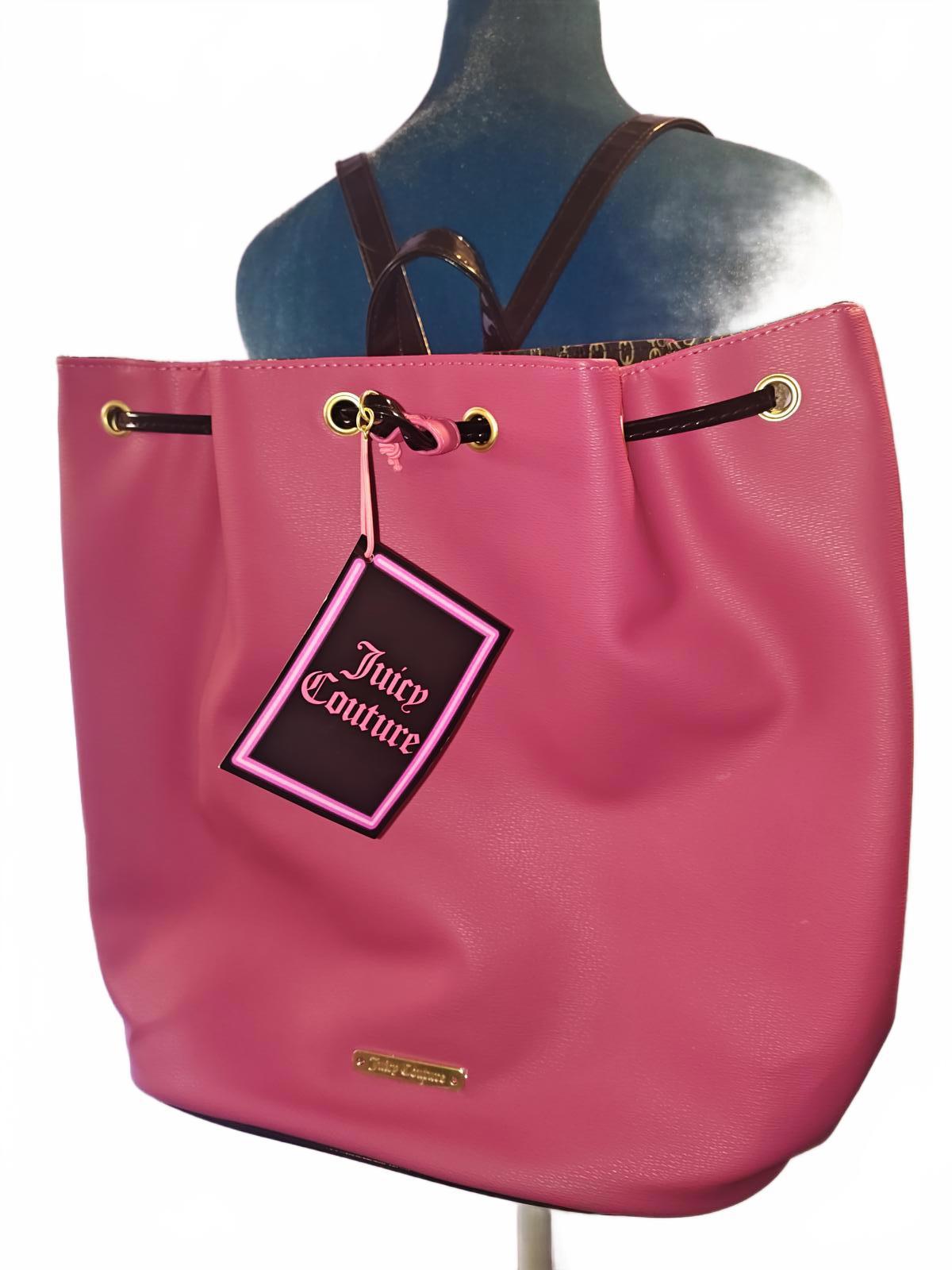 NWT Juicy Couture Hot Pink Drawstring Tote Bucket Bag Y2K Chain Lining