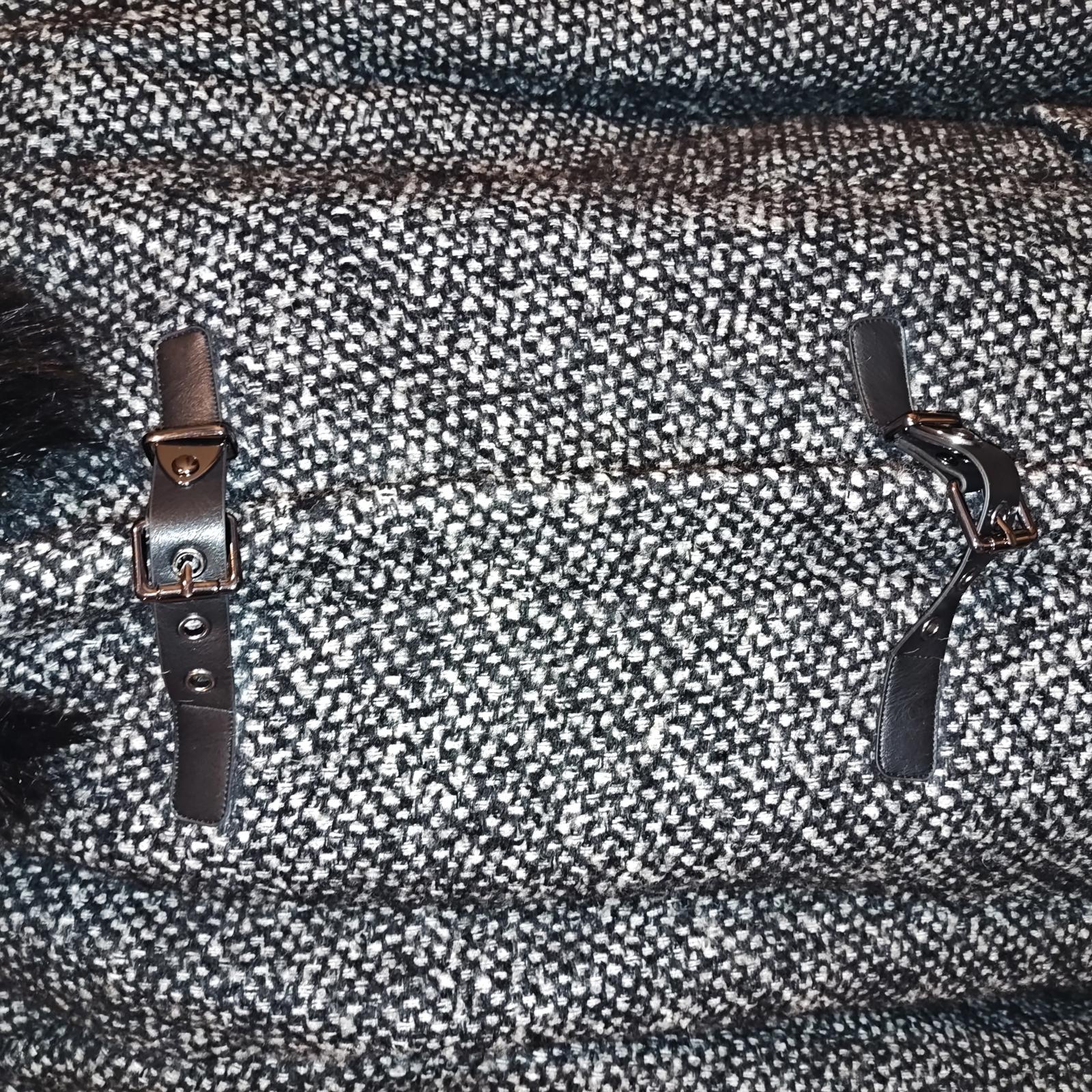 Women's Black and White Tweed Coat with Faux Fur Hood