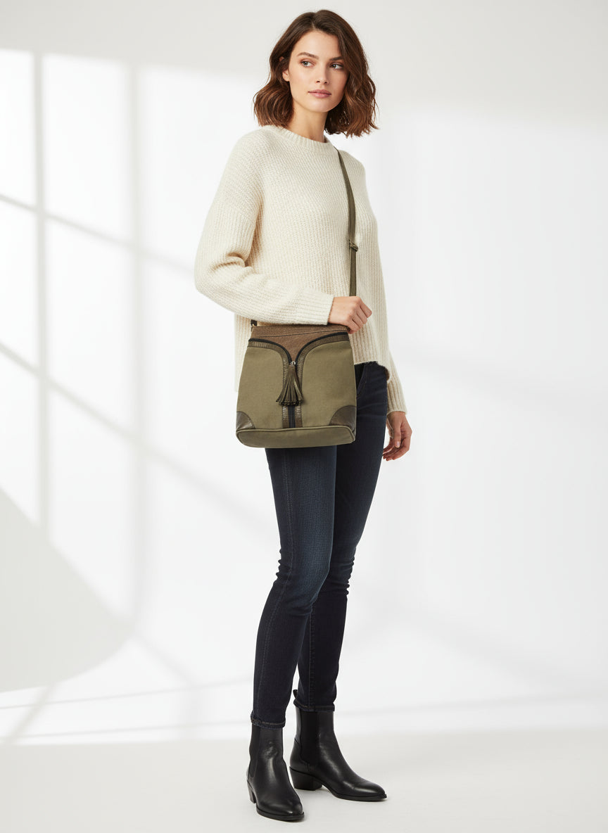 Women's Shoulder Bag with Tassel Zipper Detail