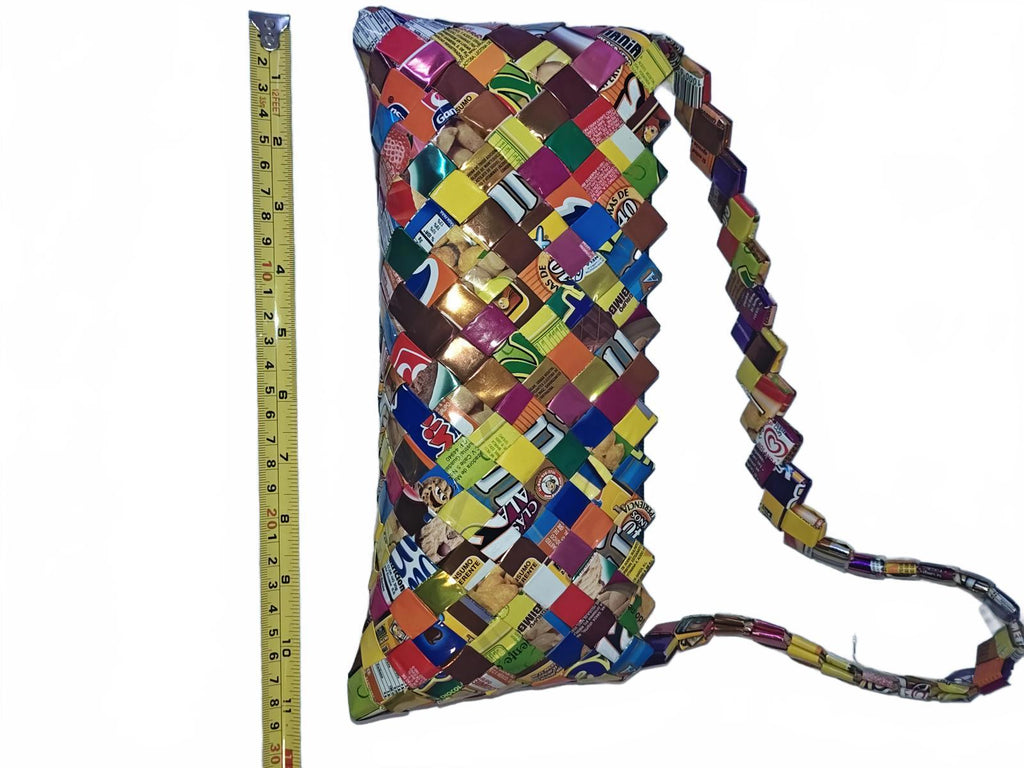 Upcycled Candy Wrapper Crossbody Bag - Eco-Friendly, Colorful Handbag