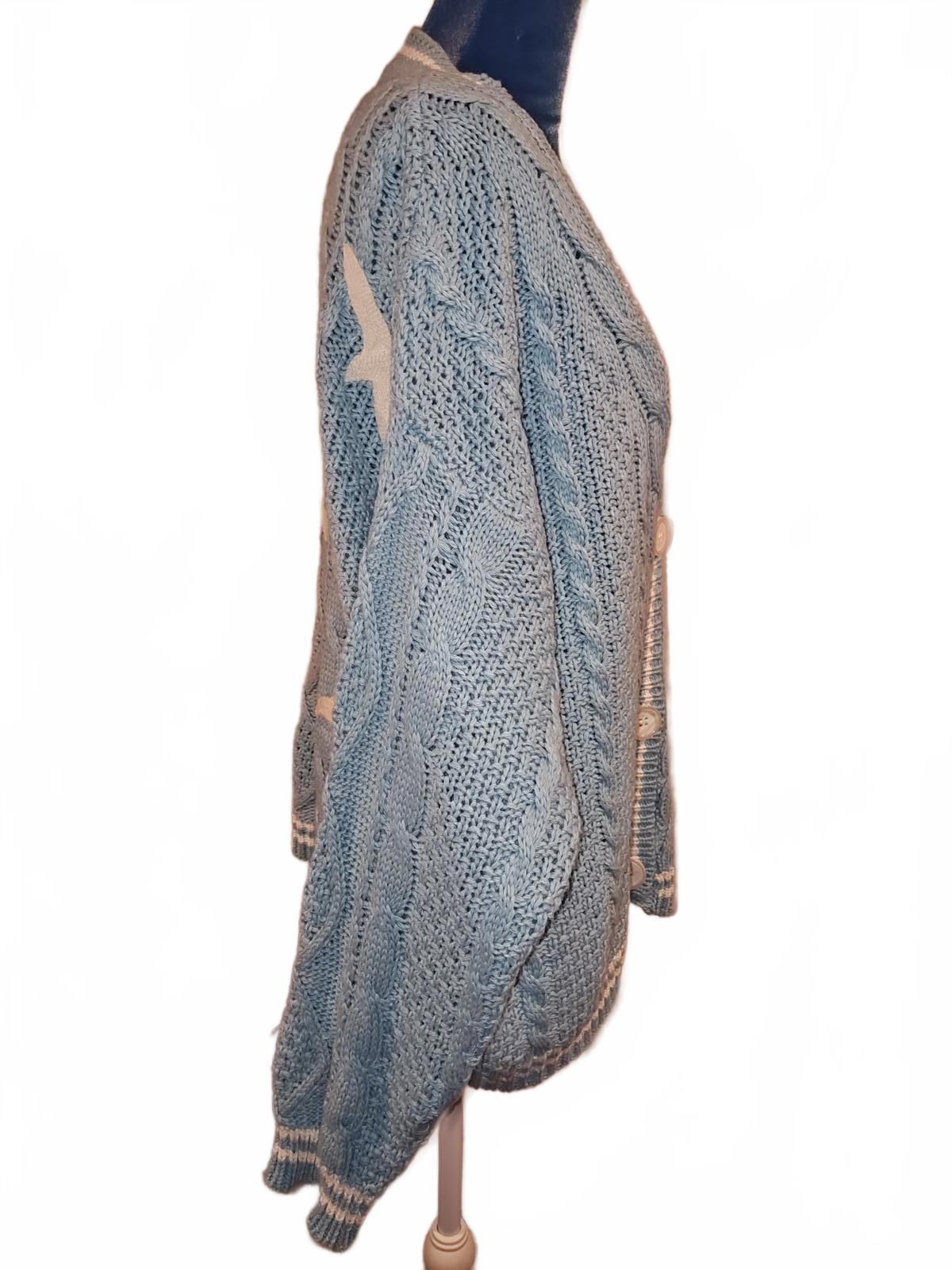 Taylor Swift 1989 Light Blue Cable Knit Cardigan Sweater with Bird Appliques