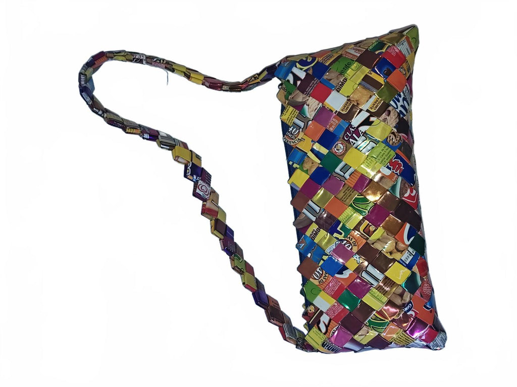 Upcycled Candy Wrapper Crossbody Bag - Eco-Friendly, Colorful Handbag