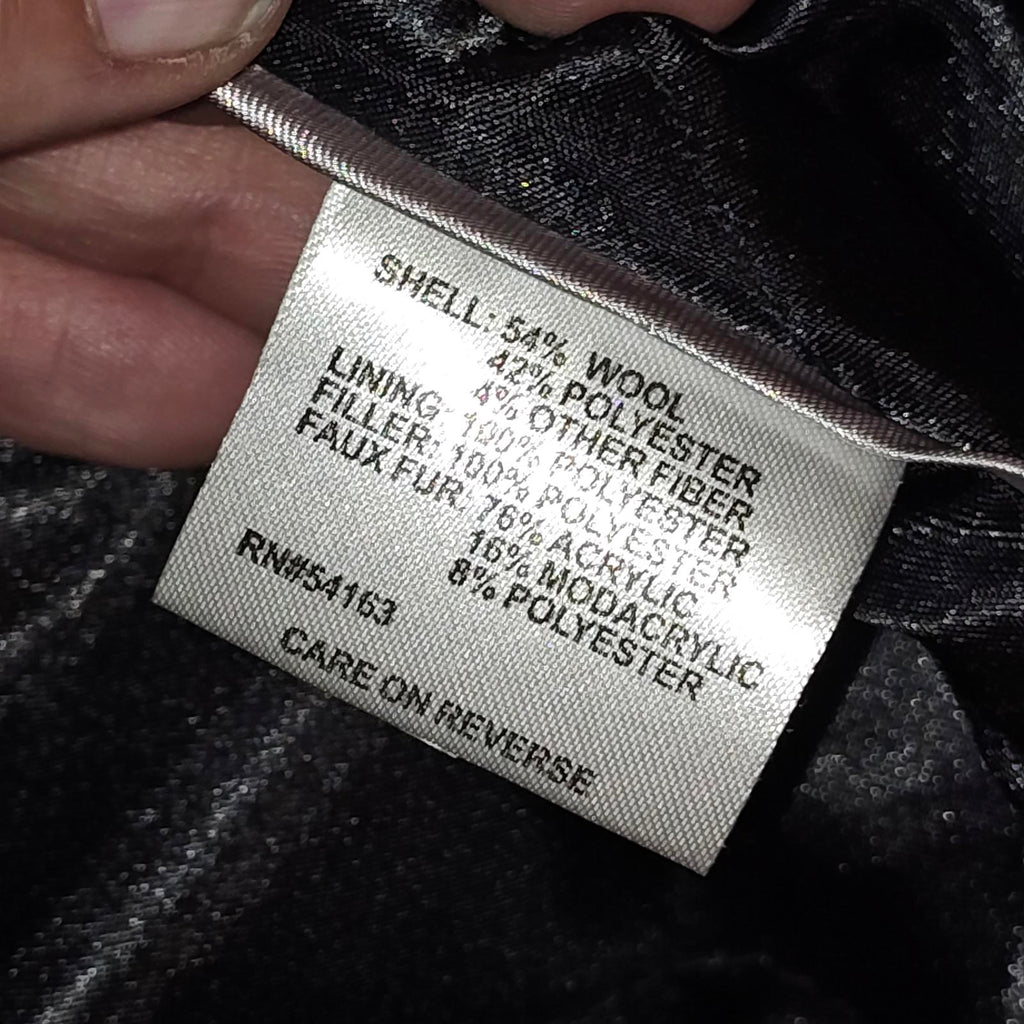 Women's Black and White Tweed Coat with Faux Fur Hood