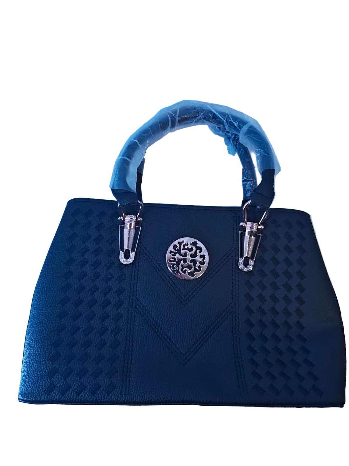 Structured Black Satchel Handbag | Quilted Faux Leather Top Handle Purse | Work