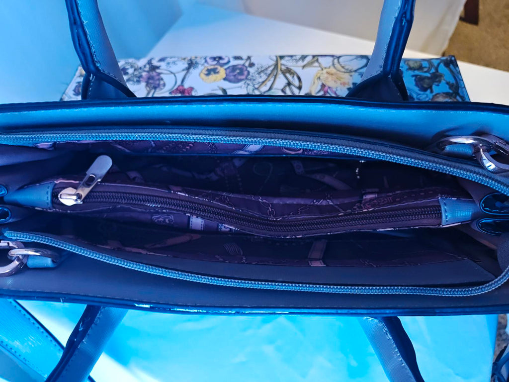 Floral Print Satchel Handbag Tote Bag Blush Trim Gold Accent Spring Summer