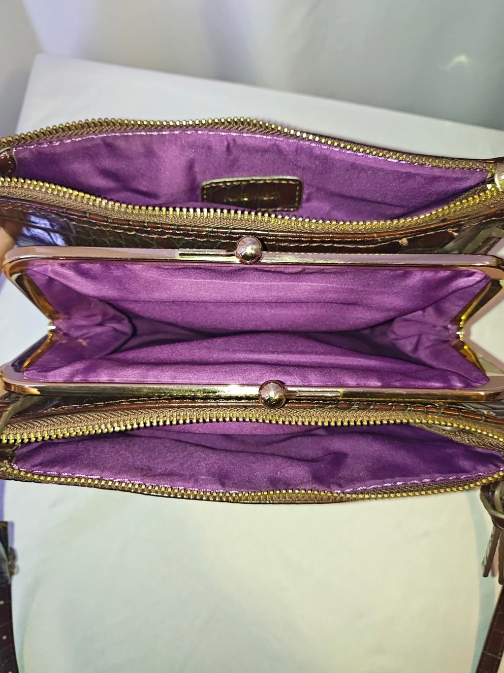 Nine West Black Faux Croc Crossbody Bag | Purple Lining | Casual Zip Purse