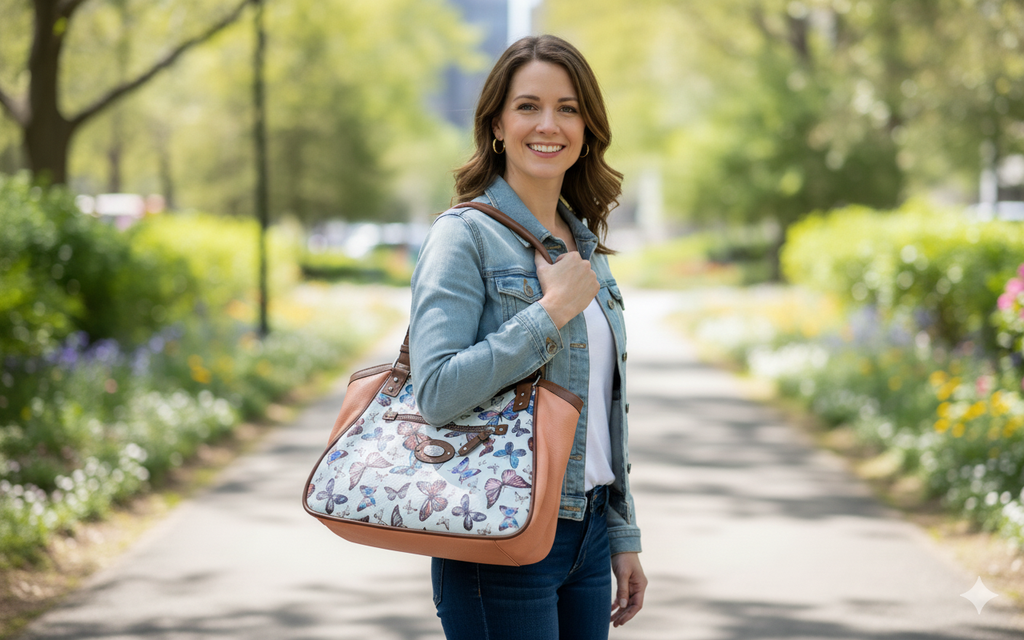 BOC Butterfly Print Tote Bag | Faux Leather Shoulder Purse