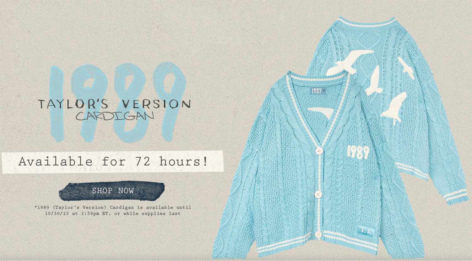 Taylor Swift 1989 Light Blue Cable Knit Cardigan Sweater with Bird Appliques