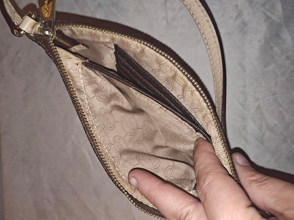 Michael Kors Signature Wristlet Pouch Brown Coated Canvas Wallet Clutch Handbag