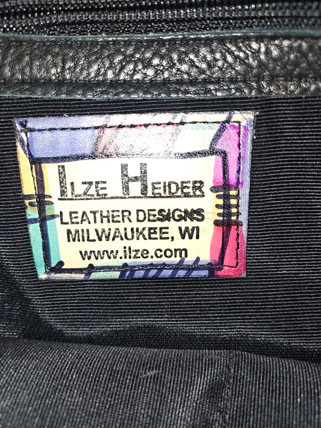 Ilze Heider Black Leather Tote | Artisan Handbag | Patchwork Applique Bag