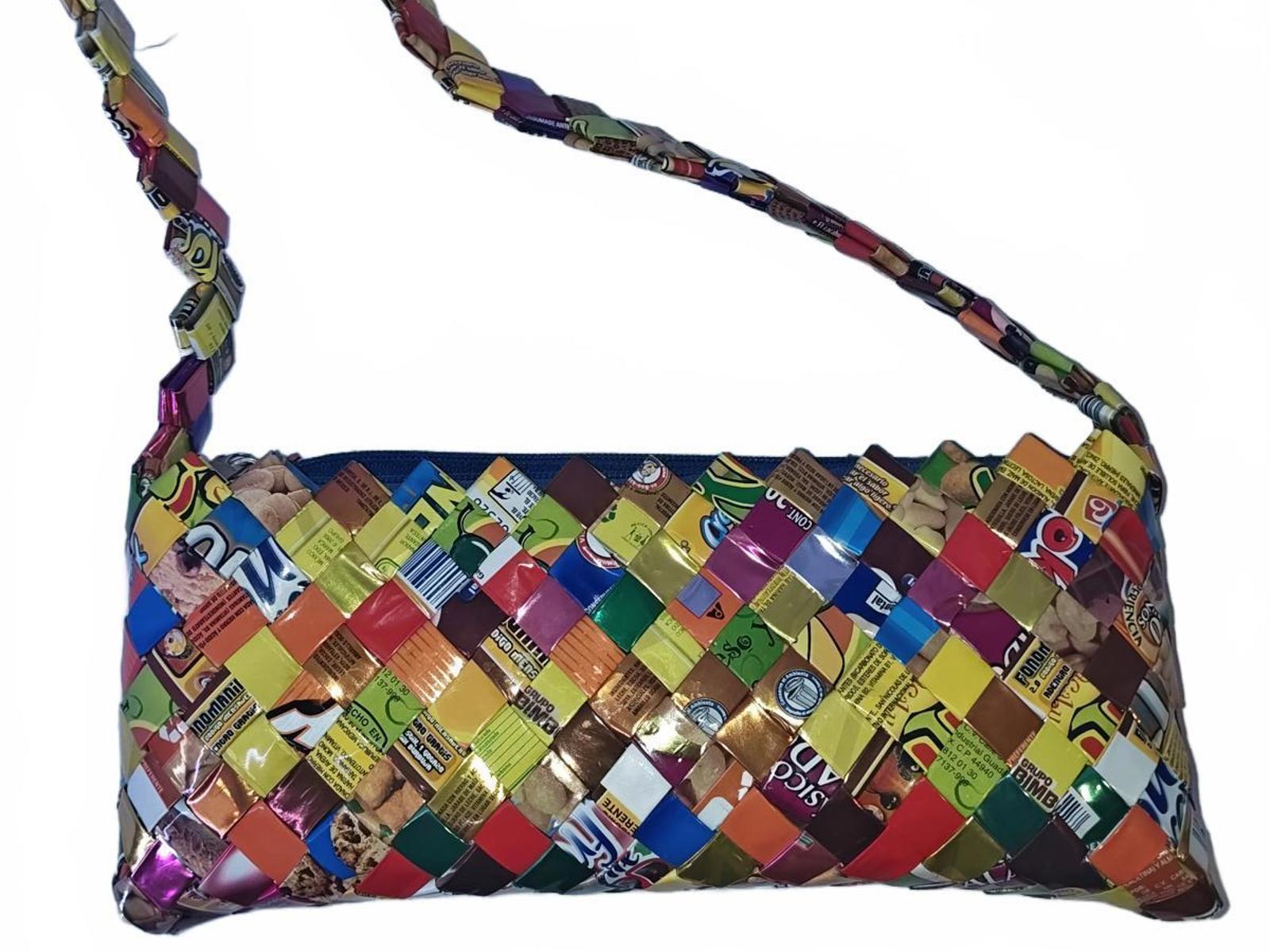 Upcycled Candy Wrapper Crossbody Bag - Eco-Friendly, Colorful Handbag