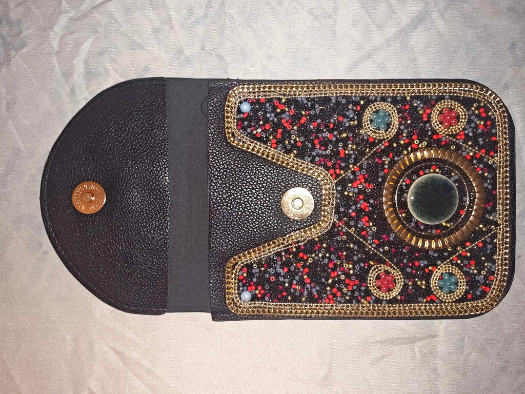 Intricately Beaded Women's Wallet with Mirror Detail