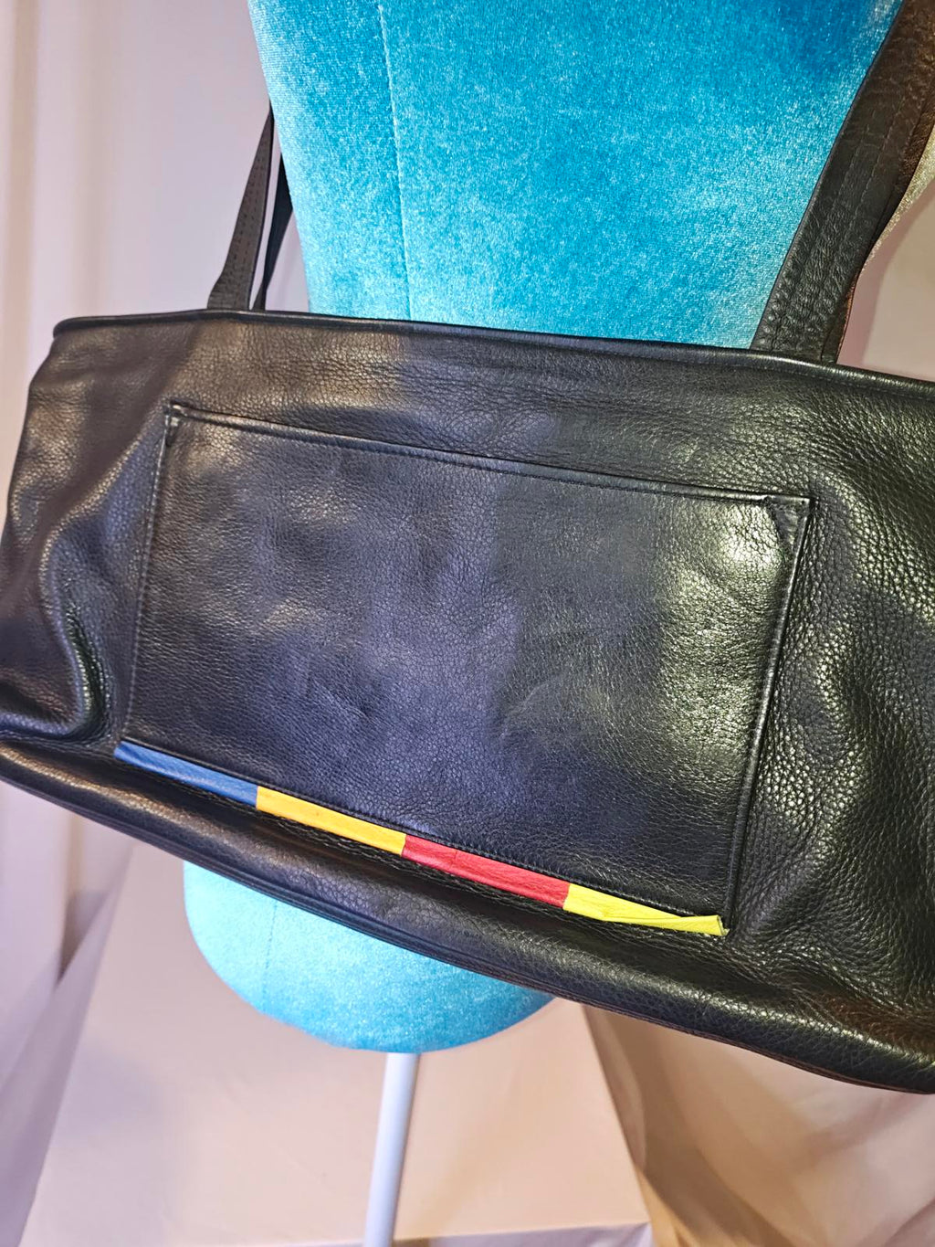 Ilze Heider Black Leather Tote | Artisan Handbag | Patchwork Applique Bag