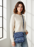 Vera Bradley Quilted Cotton Crossbody Purse | Navy Blue Paisley Hipster Style