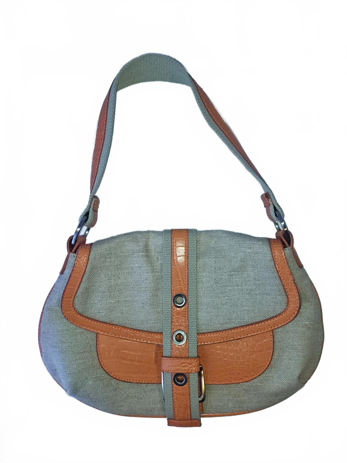 United Colors of Benetton Vintage Hobo Bag Canvas & Faux-Croc Shoulder Purse