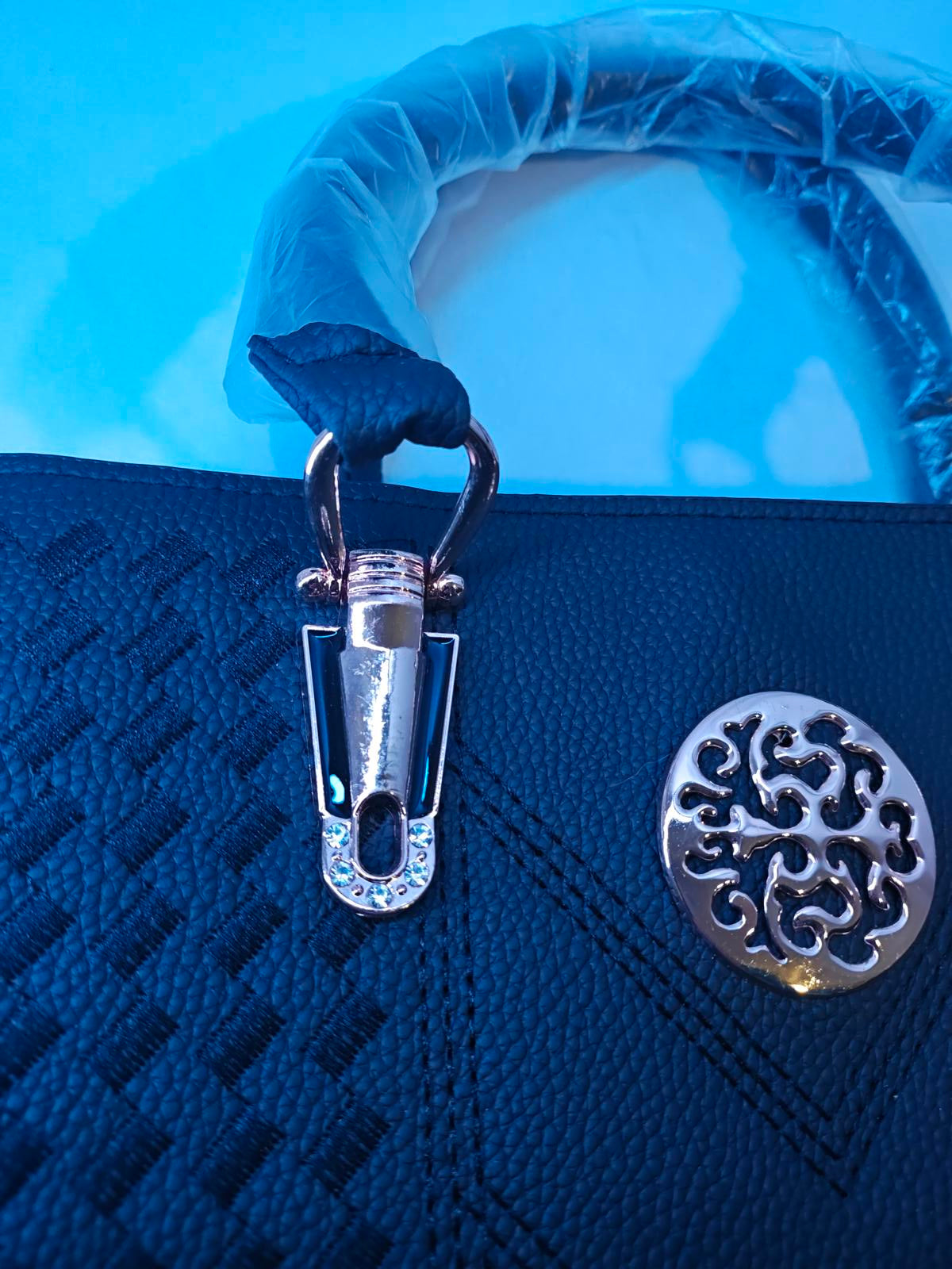 Structured Black Satchel Handbag | Quilted Faux Leather Top Handle Purse | Work