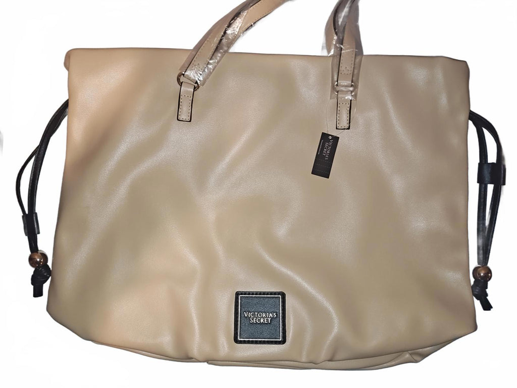 NWT Victoria's Secret Drawstring Tote Bag | Beige Faux Leather Shoulder Bag