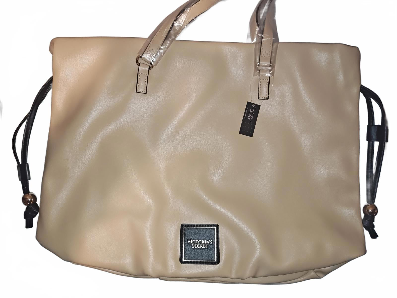 NWT Victoria's Secret Drawstring Tote Bag | Beige Faux Leather Shoulder Bag