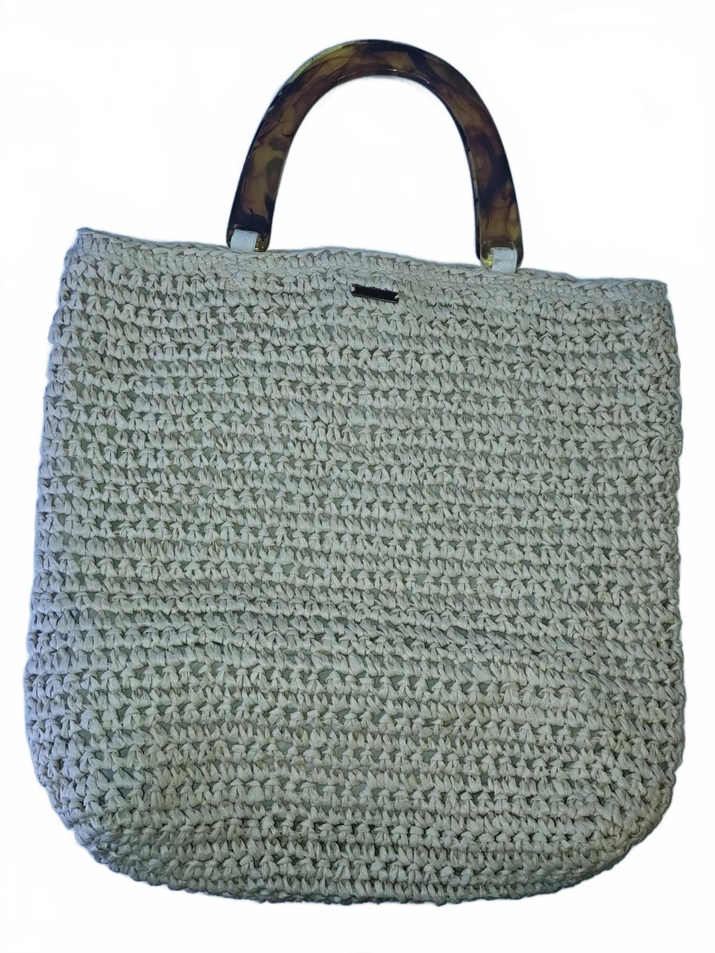 Crochet Knit Straw Tote Bag | Billabong Round Resin Handle Summer Beach Shopper