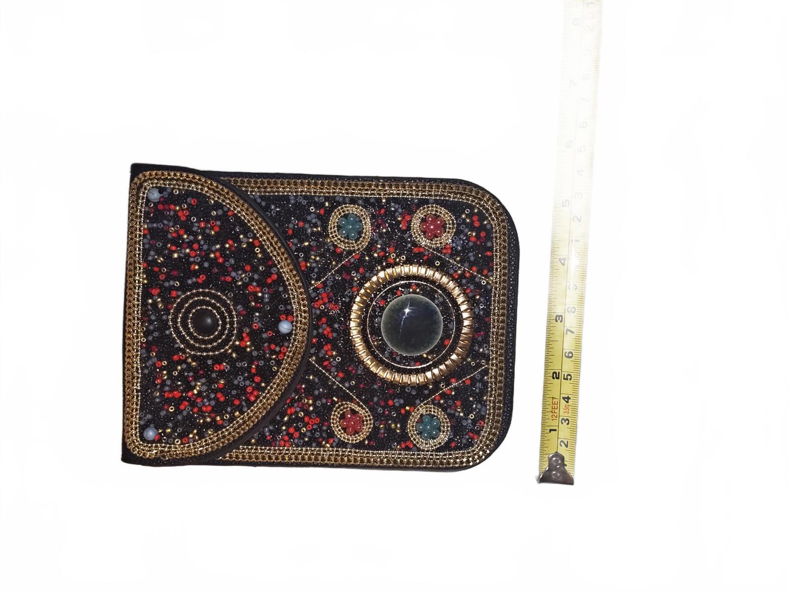 Intricately Beaded Women's Wallet with Mirror Detail